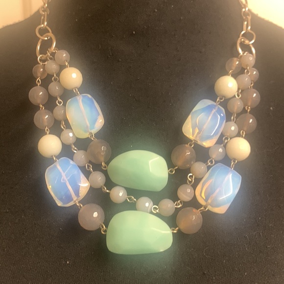 Lia Sophia 3 Strand Stone Necklace with gray pearls, 21” - Picture 2 of 9